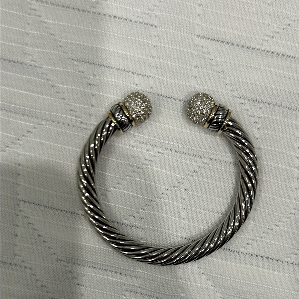 Designer Inspired Elegant Silver Crystal Twisted Cable Cuff Bracelet